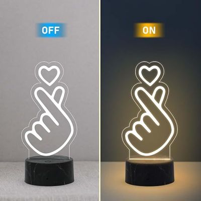 3D Illusion Finger Heart Night Lamp with Warm White Light Birthday Gift for Friend, Kids, Girls Room Decor