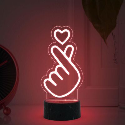 3D Illusion Finger Heart Night Lamp with Multicolored Light Birthday Gift for Friend, Kids, Girls Room Decor