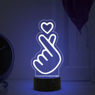 3D Illusion Finger Heart Night Lamp with Multicolored Light Birthday Gift for Friend, Kids, Girls Room Decor