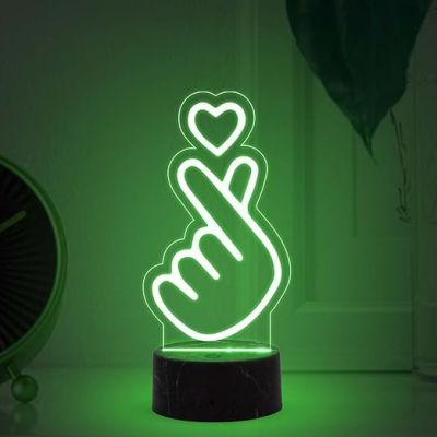 3D Illusion Finger Heart Night Lamp with Multicolored Light Birthday Gift for Friend, Kids, Girls Room Decor