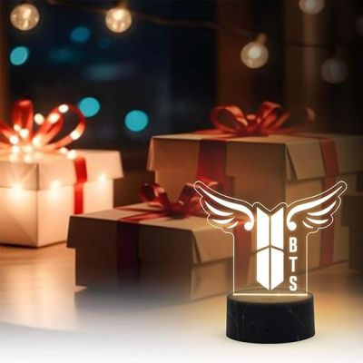 3D Illusion BTS Army Night Lamp with Warm White Light Gift for Kids Girls, Teen Girl, Friends, Girlfriend Gift for BTS Fans & Lover