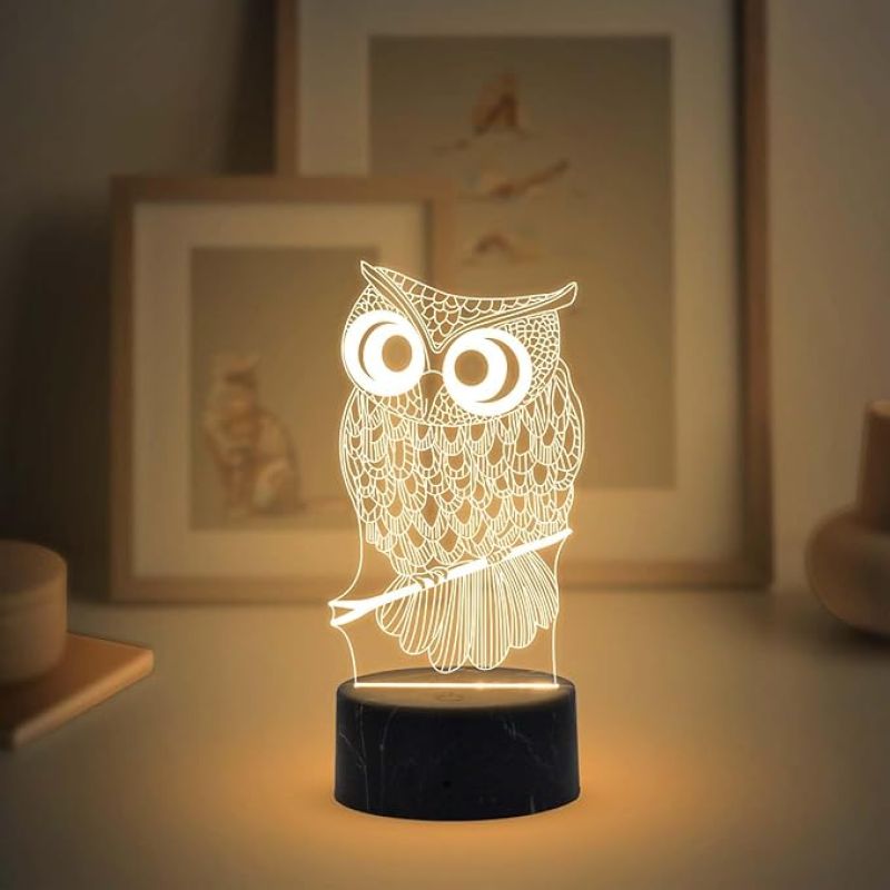 3D Illusion Owl Night Lamp with Warm White Light Gift for Bedroom Home Living Kids Room Decor