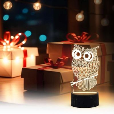 3D Illusion Owl Night Lamp with Warm White Light Gift for Bedroom Home Living Kids Room Decor