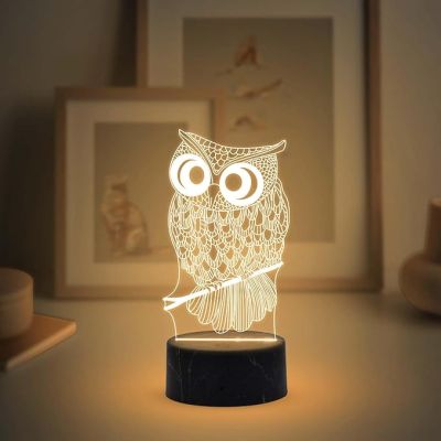 3D Illusion Owl Night Lamp with Warm White Light Gift for Bedroom Home Living Kids Room Decor