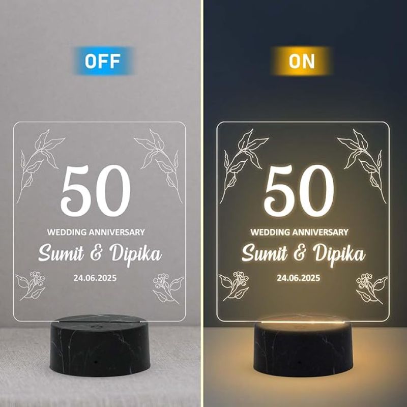 50 Wedding Anniversary Night Lamp with Warm White Light Customized Name Date Anniversary Gift for Mom & Dad, Friends, Bhaiya & Bhabhi