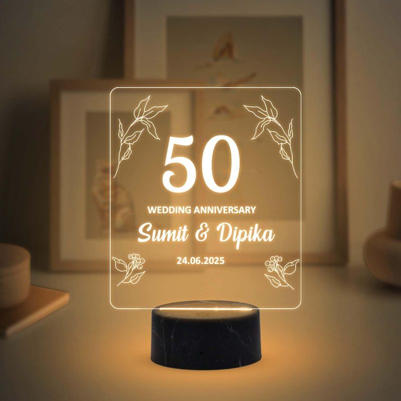 50 Wedding Anniversary Night Lamp with Warm White Light Customized Name Date Anniversary Gift for Mom & Dad, Friends, Bhaiya & Bhabhi