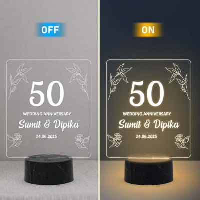 50 Wedding Anniversary Night Lamp with Warm White Light Customized Name Date Anniversary Gift for Mom & Dad, Friends, Bhaiya & Bhabhi