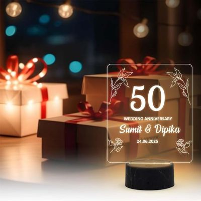 50 Wedding Anniversary Night Lamp with Warm White Light Customized Name Date Anniversary Gift for Mom & Dad, Friends, Bhaiya & Bhabhi