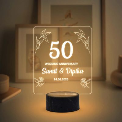 50 Wedding Anniversary Night Lamp with Warm White Light Customized Name Date Anniversary Gift for Mom & Dad, Friends, Bhaiya & Bhabhi