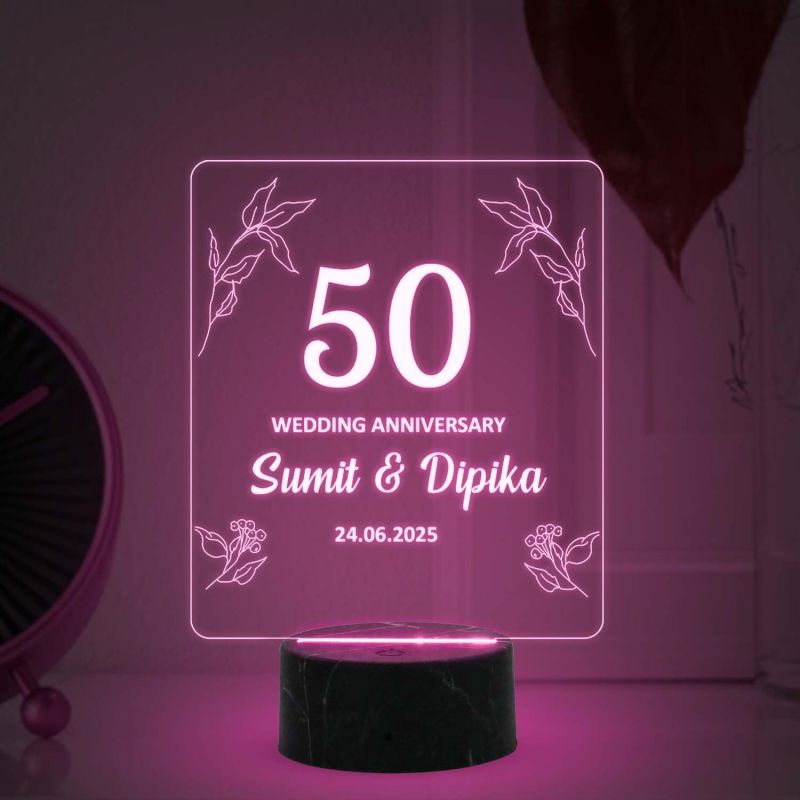 50 Wedding Anniversary Night Lamp with Multicolored Light Customized Name Date Anniversary Gift for Mom & Dad, Friends, Bhaiya & Bhabhi