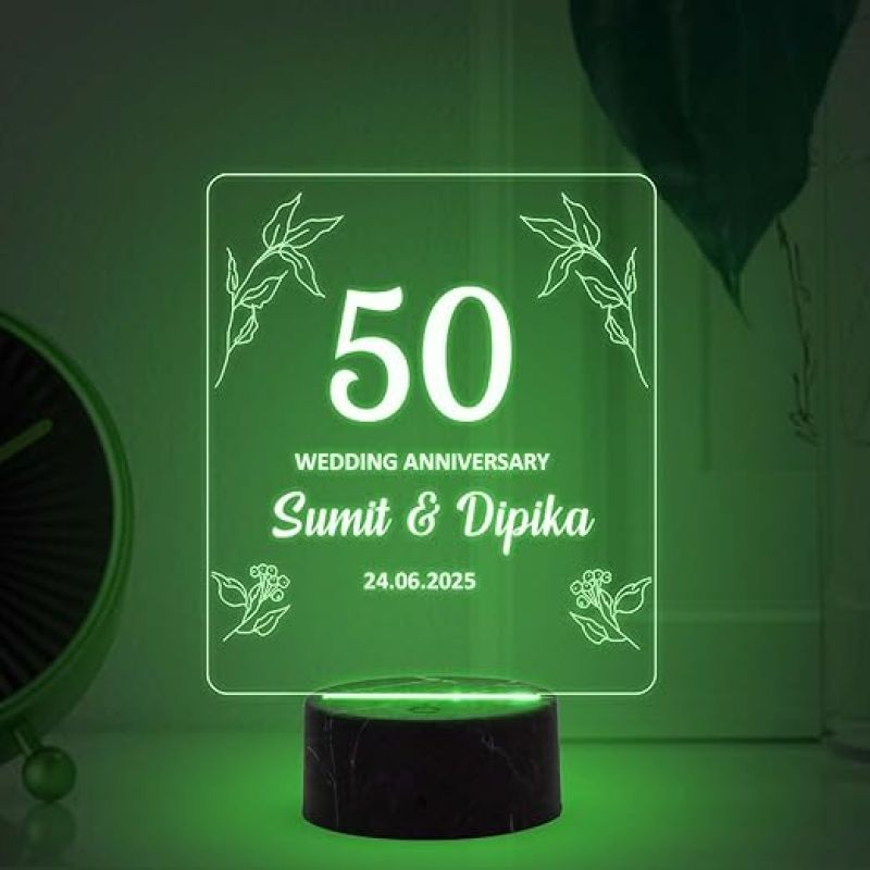 50 Wedding Anniversary Night Lamp with Multicolored Light Customized Name Date Anniversary Gift for Mom & Dad, Friends, Bhaiya & Bhabhi