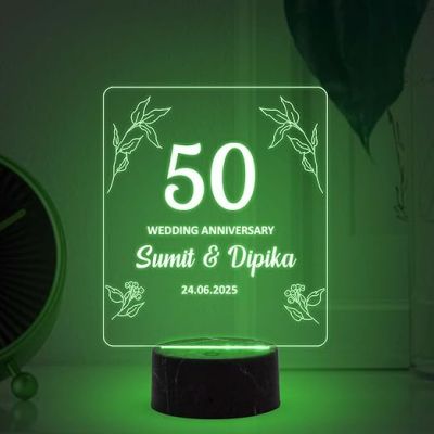 50 Wedding Anniversary Night Lamp with Multicolored Light Customized Name Date Anniversary Gift for Mom & Dad, Friends, Bhaiya & Bhabhi