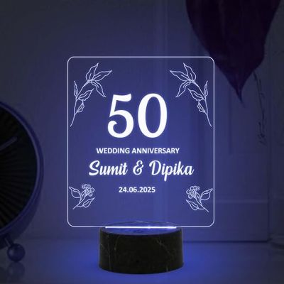50 Wedding Anniversary Night Lamp with Multicolored Light Customized Name Date Anniversary Gift for Mom & Dad, Friends, Bhaiya & Bhabhi