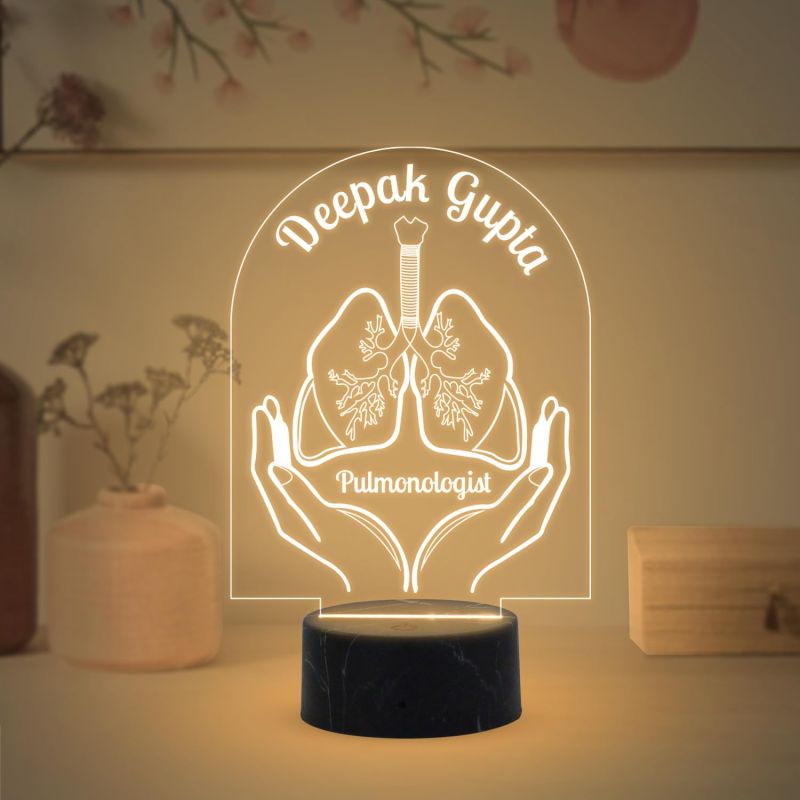 3D Illusion Pulmonologist Night Lamp with Warm White Light Customized with Name Gift for Lungs Specialist Doctor Gifts for Pulmonologist Male Female Doctor