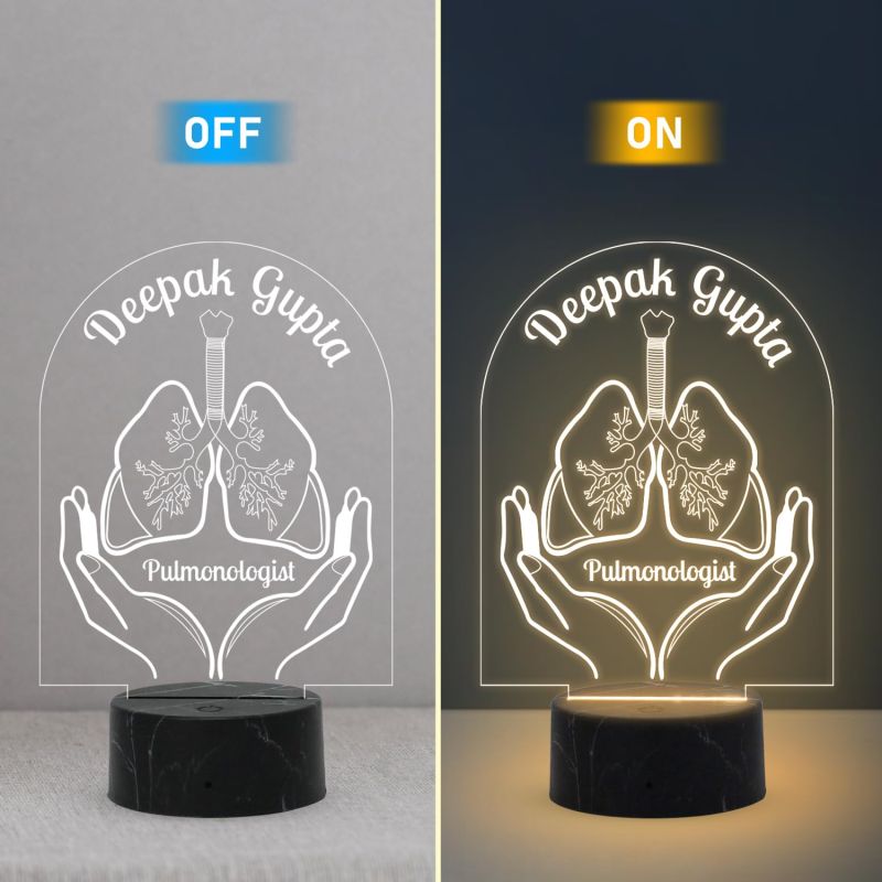 3D Illusion Pulmonologist Night Lamp with Warm White Light Customized with Name Gift for Lungs Specialist Doctor Gifts for Pulmonologist Male Female Doctor