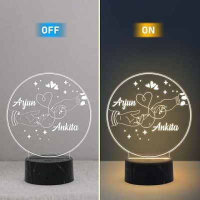 Personalized Couple Holding Hand Night Lamp with Warm White Light Customized with Name Best Gift for Couple Wedding, Anniversary, & Birthday Gift for Husband Wife