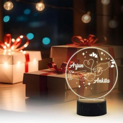 Personalized Couple Holding Hand Night Lamp with Warm White Light Customized with Name Best Gift for Couple Wedding, Anniversary, & Birthday Gift for Husband Wife