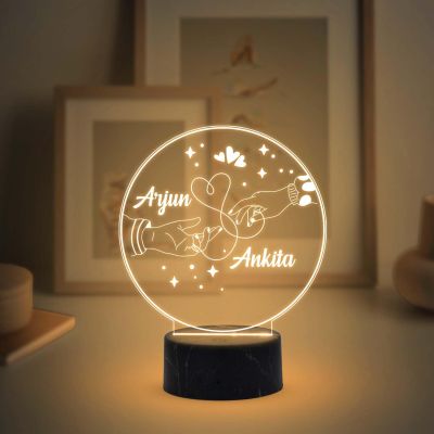Personalized Couple Holding Hand Night Lamp with Warm White Light Customized with Name Best Gift for Couple Wedding, Anniversary, & Birthday Gift for Husband Wife