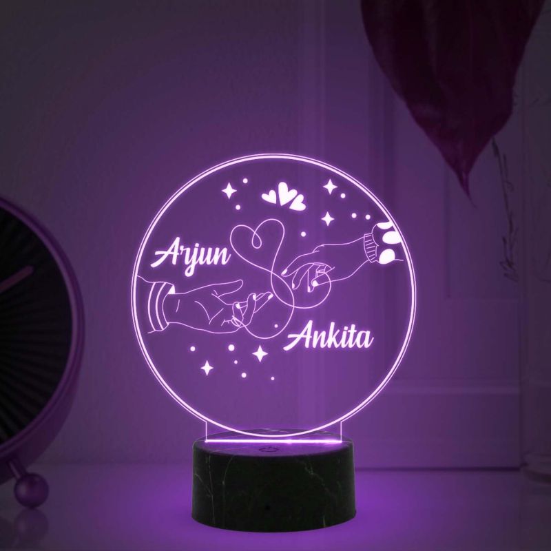 Personalized Couple Holding Hand Night Lamp with Multicolored Light Customized with Name Best Gift for Couple Wedding, Anniversary, & Birthday Gift for Husband Wife