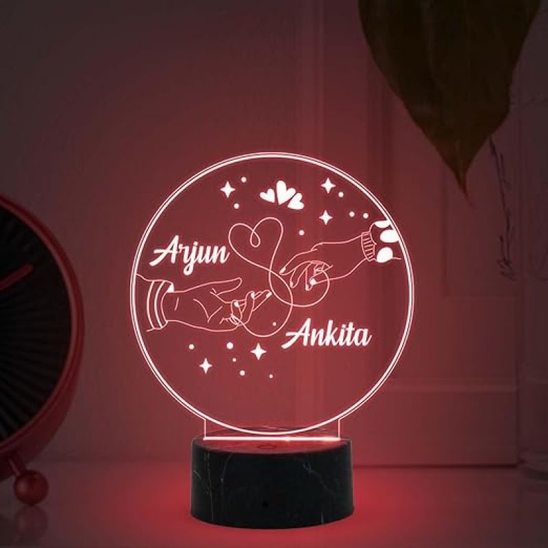 Personalized Couple Holding Hand Night Lamp with Multicolored Light Customized with Name Best Gift for Couple Wedding, Anniversary, & Birthday Gift for Husband Wife