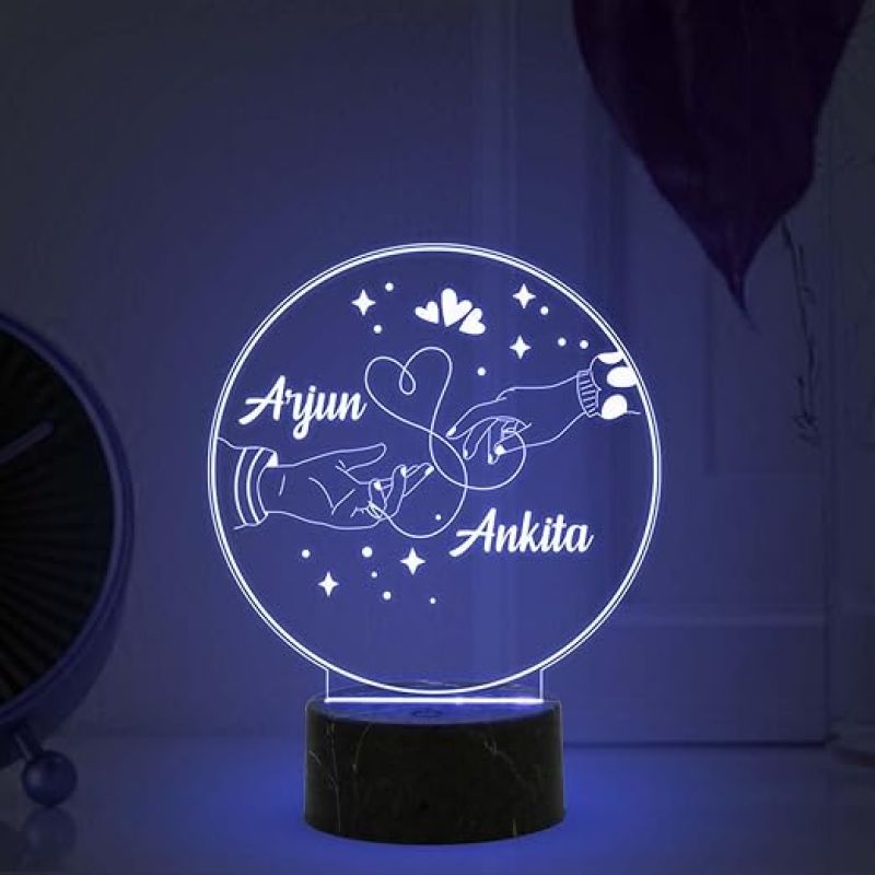 Personalized Couple Holding Hand Night Lamp with Multicolored Light Customized with Name Best Gift for Couple Wedding, Anniversary, & Birthday Gift for Husband Wife