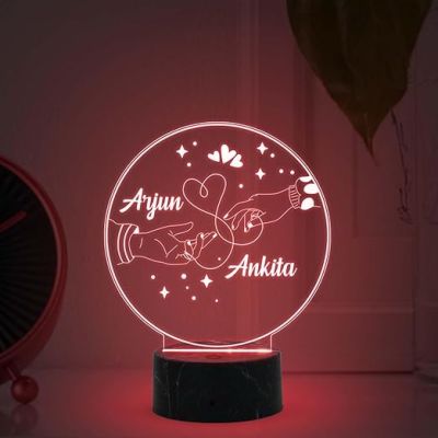 Personalized Couple Holding Hand Night Lamp with Multicolored Light Customized with Name Best Gift for Couple Wedding, Anniversary, & Birthday Gift for Husband Wife