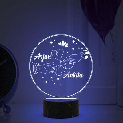 Personalized Couple Holding Hand Night Lamp with Multicolored Light Customized with Name Best Gift for Couple Wedding, Anniversary, & Birthday Gift for Husband Wife