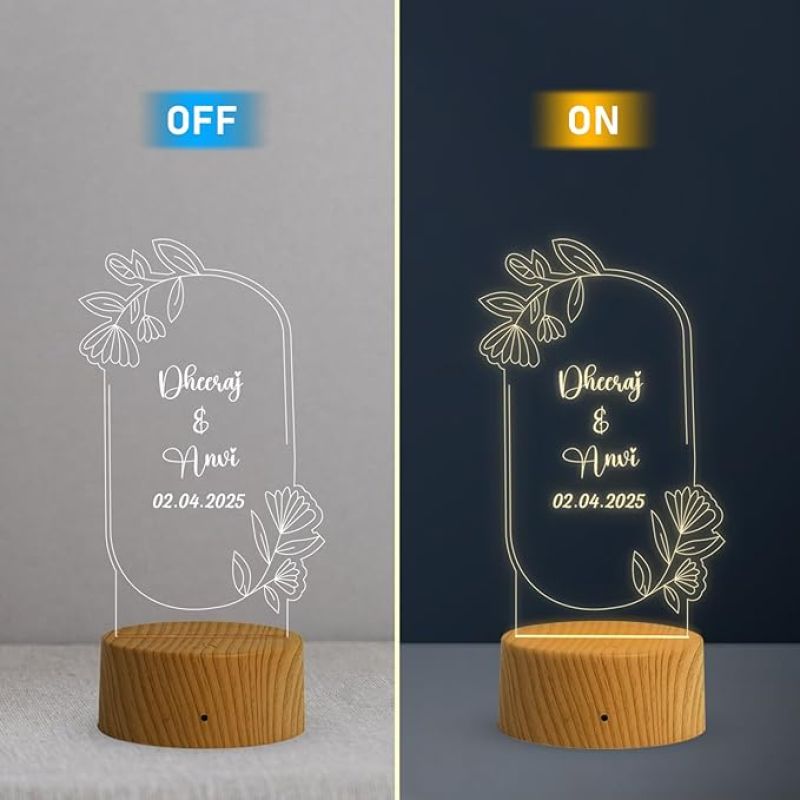 Personalized Couple Night Lamp with Warm White Light Customized Name & Date Gift for Anniversary to a Couple Wife Husband Bhaiya Bhabhi Friends
