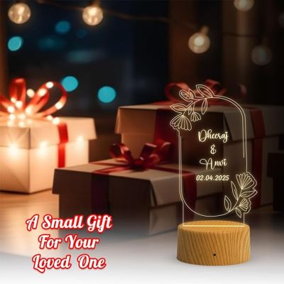 Personalized Couple Night Lamp with Warm White Light Customized Name & Date Gift for Anniversary to a Couple Wife Husband Bhaiya Bhabhi Friends