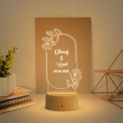 Personalized Couple Night Lamp with Warm White Light Customized Name & Date Gift for Anniversary to a Couple Wife Husband Bhaiya Bhabhi Friends