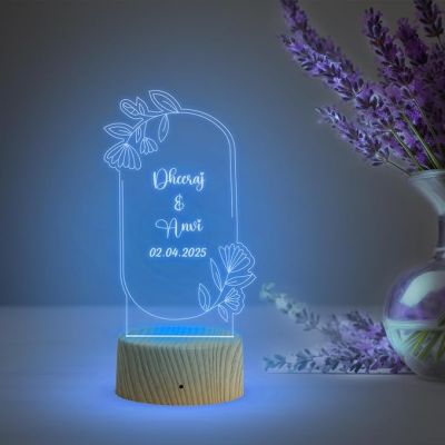 Personalized Couple Night Lamp with Multicolored Light Customized Name & Date Gift for Anniversary to a Couple Wife Husband Bhaiya Bhabhi Friends