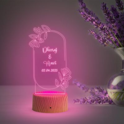 Personalized Couple Night Lamp with Multicolored Light Customized Name & Date Gift for Anniversary to a Couple Wife Husband Bhaiya Bhabhi Friends