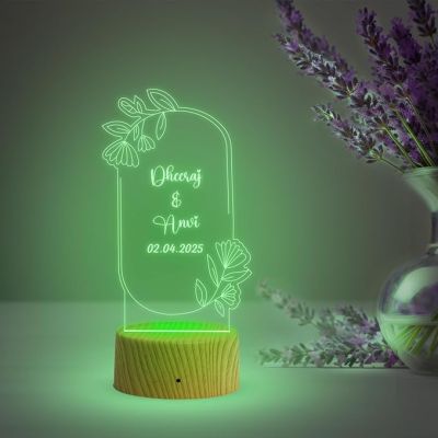 Personalized Couple Night Lamp with Multicolored Light Customized Name & Date Gift for Anniversary to a Couple Wife Husband Bhaiya Bhabhi Friends