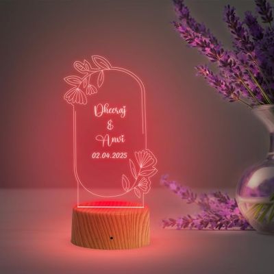 Personalized Couple Night Lamp with Multicolored Light Customized Name & Date Gift for Anniversary to a Couple Wife Husband Bhaiya Bhabhi Friends