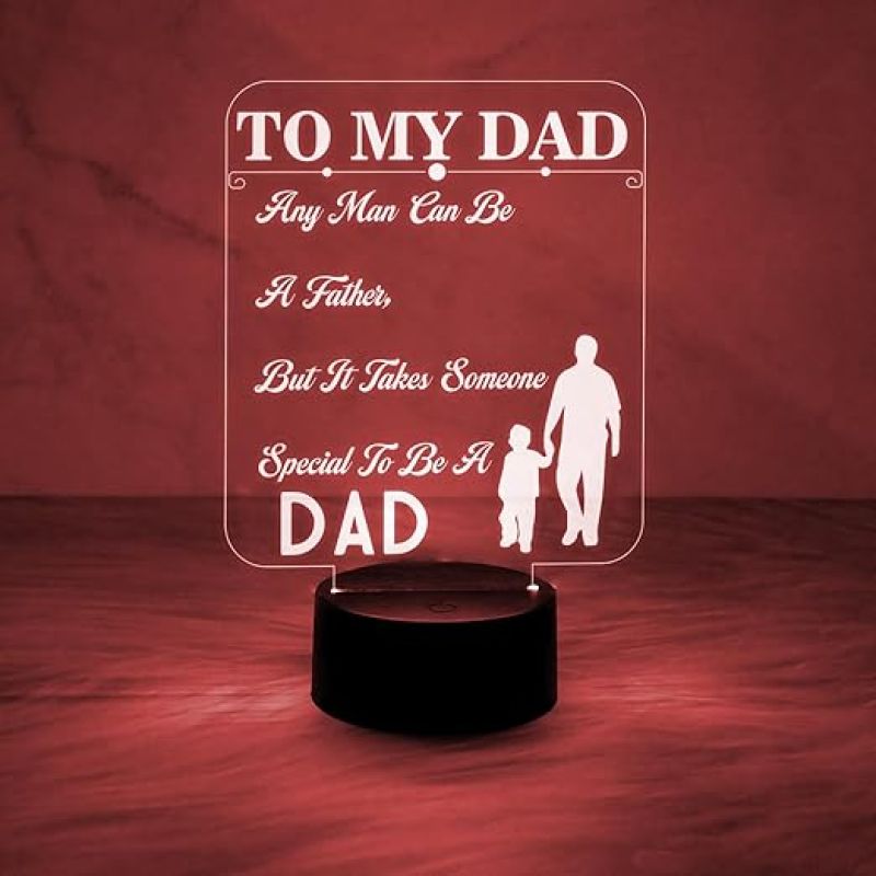To My Dad Engraved Night Lamp with Automatic Color Changing Light Birthday Gift for Dad Gift for Fathers Day