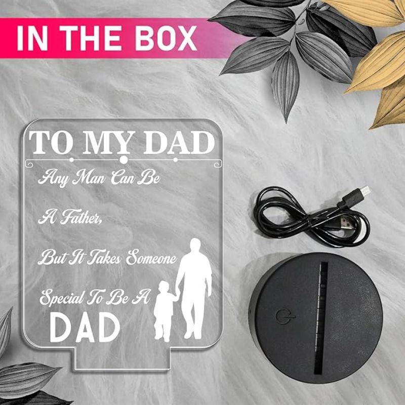 To My Dad Engraved Night Lamp with Automatic Color Changing Light Birthday Gift for Dad Gift for Fathers Day