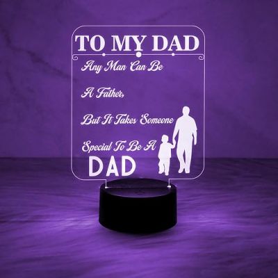 To My Dad Engraved Night Lamp with Automatic Color Changing Light Birthday Gift for Dad Gift for Fathers Day