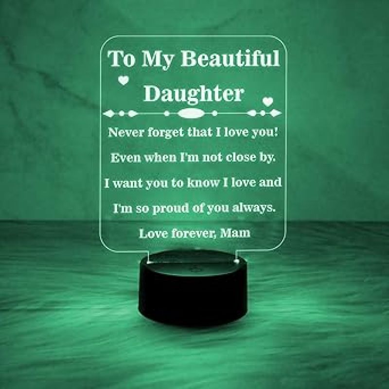 To My Beautiful Daughter Engraved Night Lamp with Automatic Color Changing Light Birthday Gift for Daughter