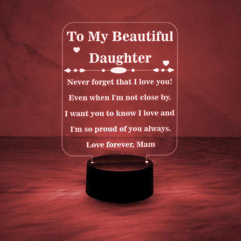 To My Beautiful Daughter Engraved Night Lamp with Automatic Color Changing Light Birthday Gift for Daughter