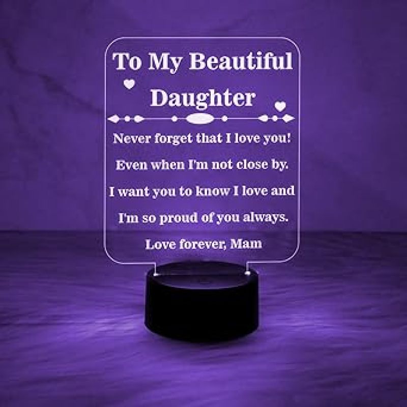 To My Beautiful Daughter Engraved Night Lamp with Automatic Color Changing Light Birthday Gift for Daughter