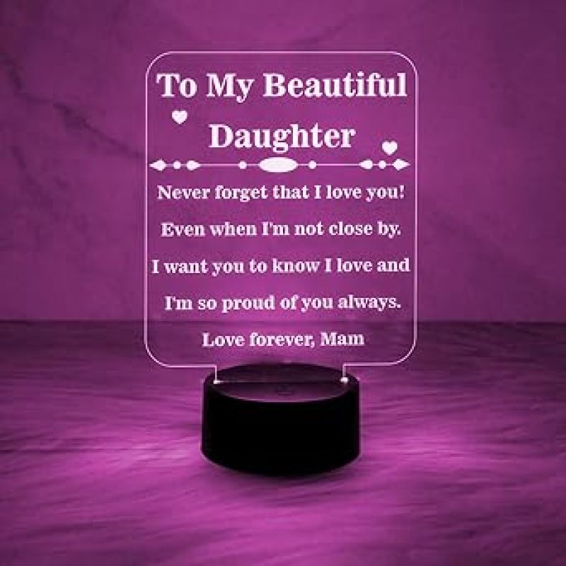 To My Beautiful Daughter Engraved Night Lamp with Automatic Color Changing Light Birthday Gift for Daughter