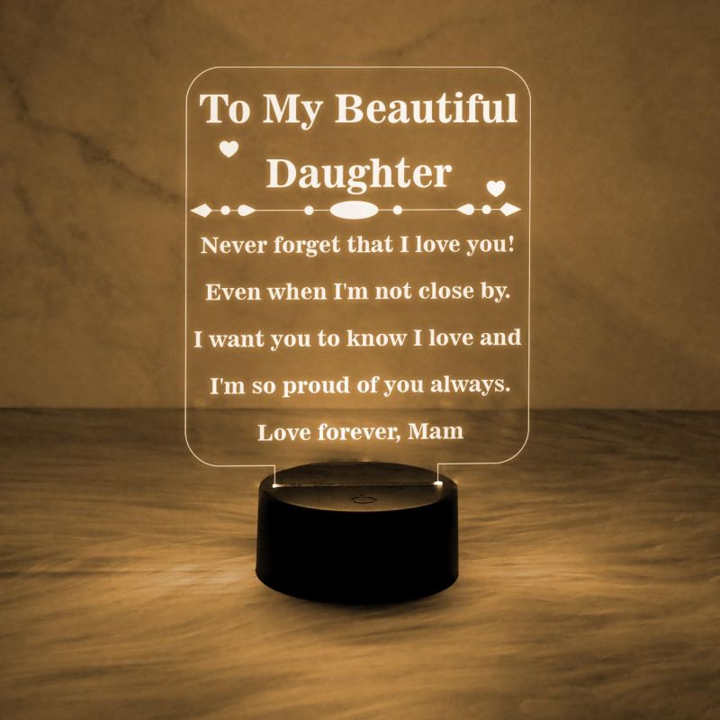To My Beautiful Daughter Engraved Night Lamp with Automatic Color Changing Light Birthday Gift for Daughter