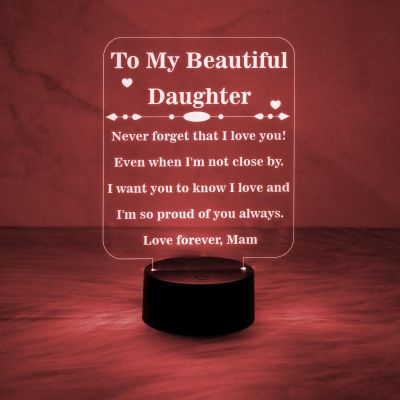 To My Beautiful Daughter Engraved Night Lamp with Automatic Color Changing Light Birthday Gift for Daughter