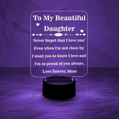 To My Beautiful Daughter Engraved Night Lamp with Automatic Color Changing Light Birthday Gift for Daughter