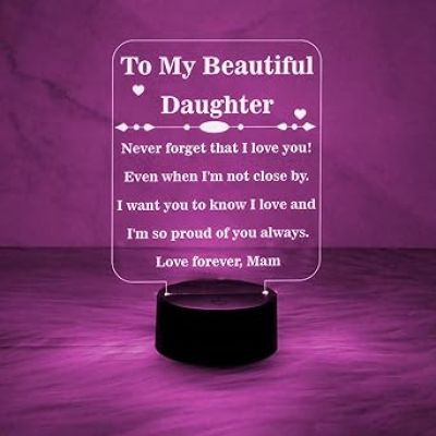 To My Beautiful Daughter Engraved Night Lamp with Automatic Color Changing Light Birthday Gift for Daughter
