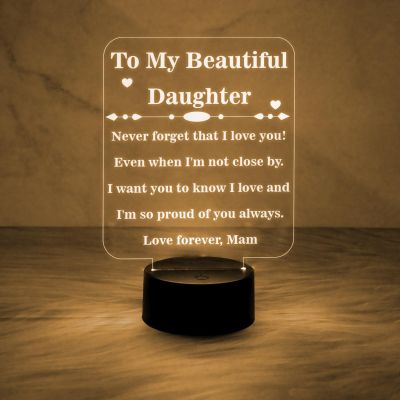 To My Beautiful Daughter Engraved Night Lamp with Automatic Color Changing Light Birthday Gift for Daughter