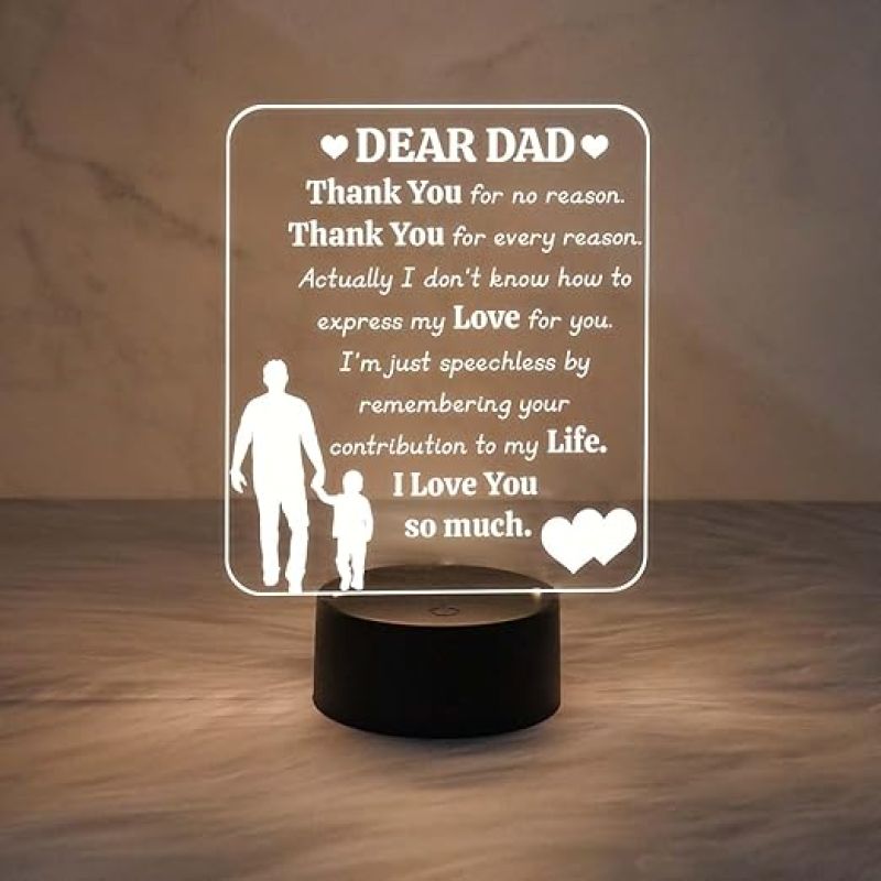 Dear Dad Engraved Night Lamp with Warm White Light Dad Birthday Gifts from Son Gift for Father Day Express Your Love for Dad