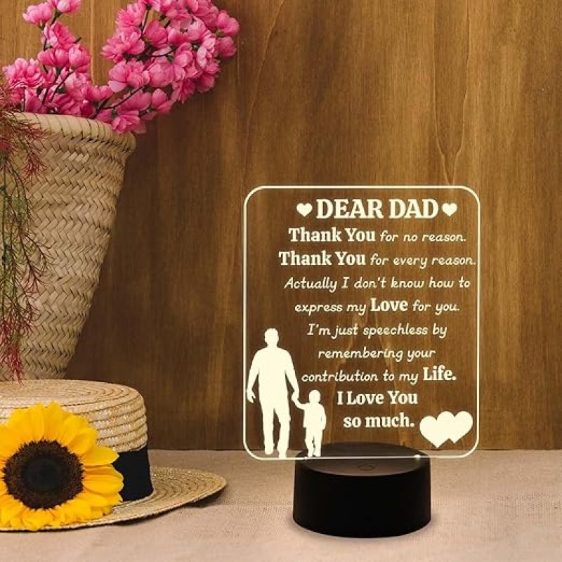 Dear Dad Engraved Night Lamp with Warm White Light Dad Birthday Gifts from Son Gift for Father Day Express Your Love for Dad