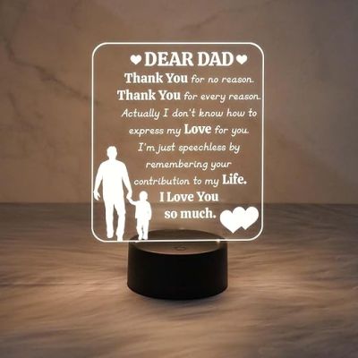 Dear Dad Engraved Night Lamp with Warm White Light Dad Birthday Gifts from Son Gift for Father Day Express Your Love for Dad
