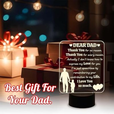 Dear Dad Engraved Night Lamp with Warm White Light Dad Birthday Gifts from Son Gift for Father Day Express Your Love for Dad